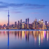 Toronto Skyline with purple light - Toronto, Ontario, Canada